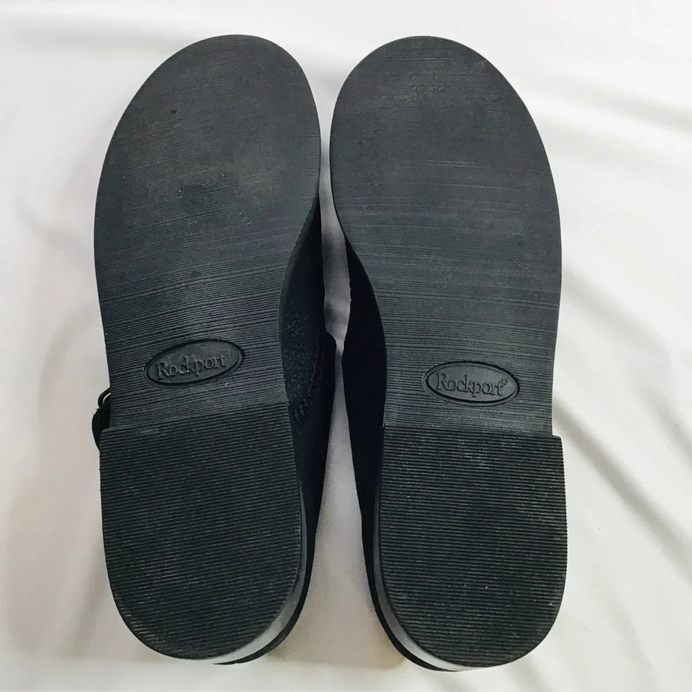 ROCKPORT Size 9 1/2 Mary Jane Loafer Flats Shoes Suede Leather Buckle Black - Picture 11 of 11